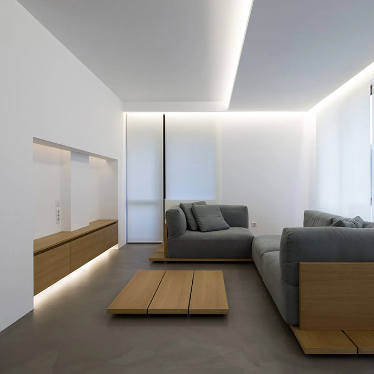 Modern recessed LED lighting in living room